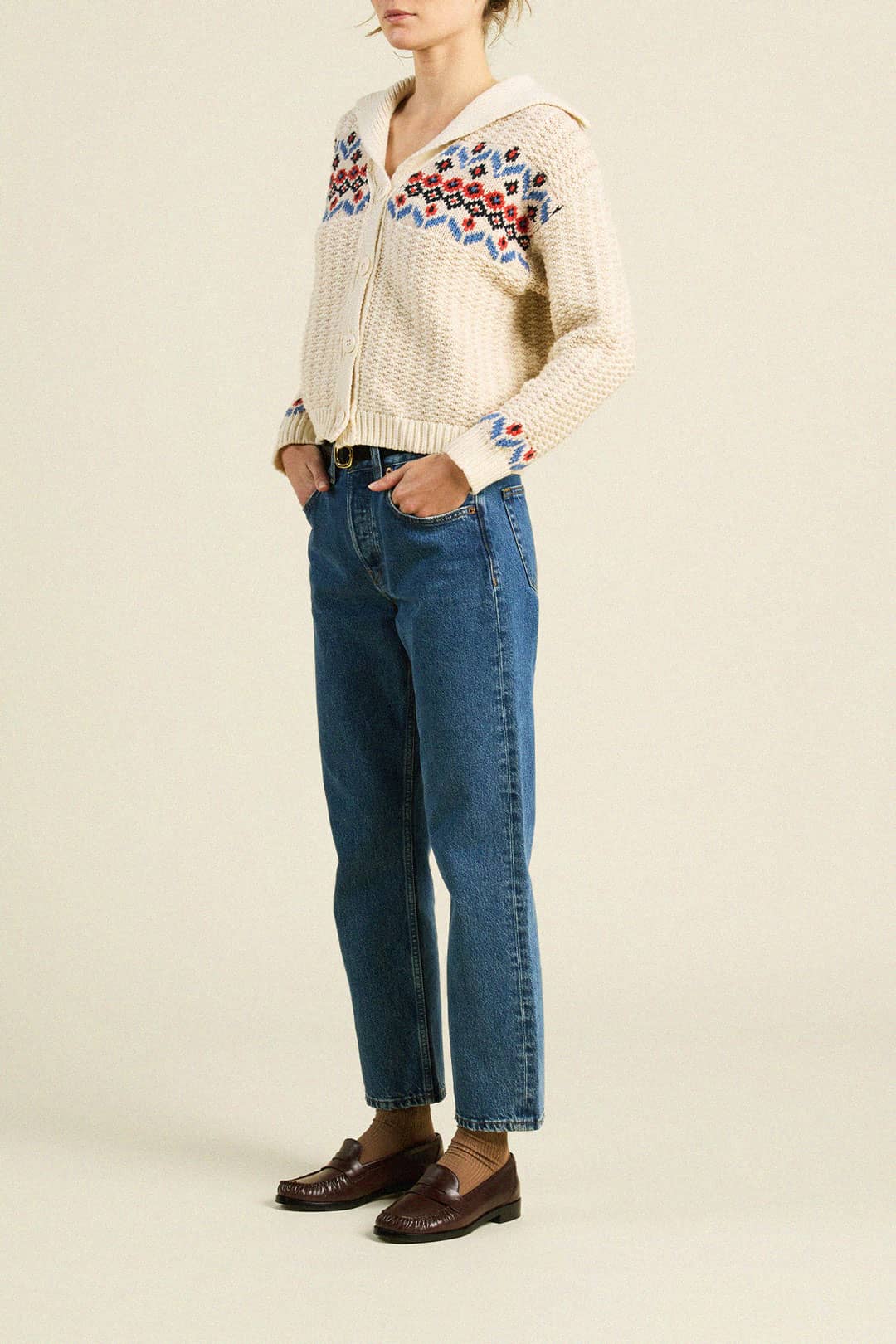 Savannah Cardigan Antique White Fairisle