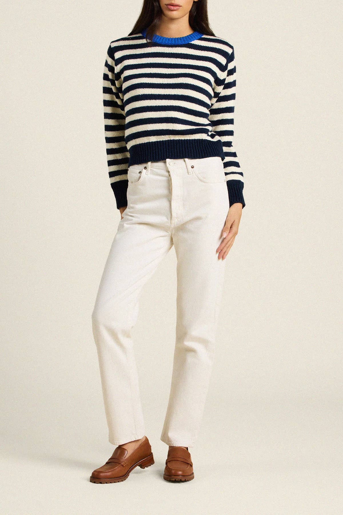 Cleo Sweater Antique White W/ Navy Stripe