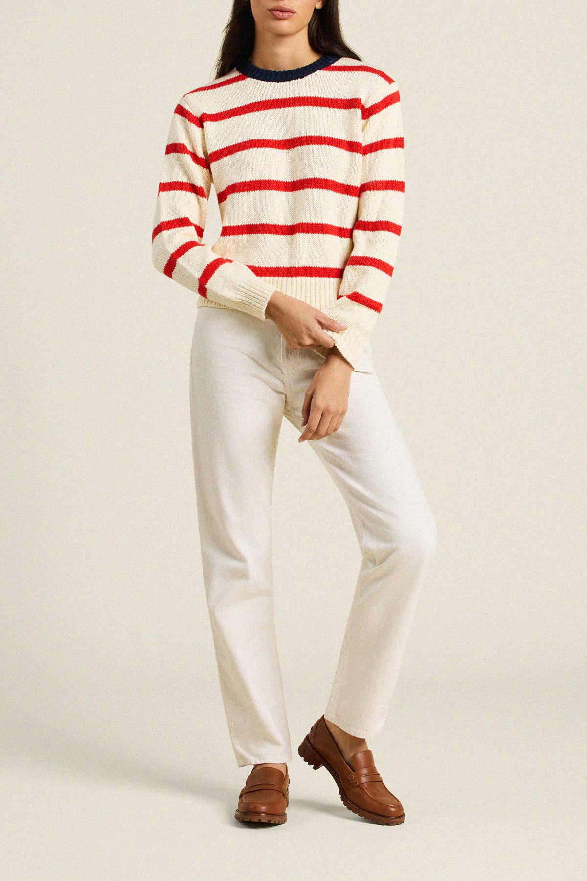 Cleo Sweater Antique White W/ Red Stripe