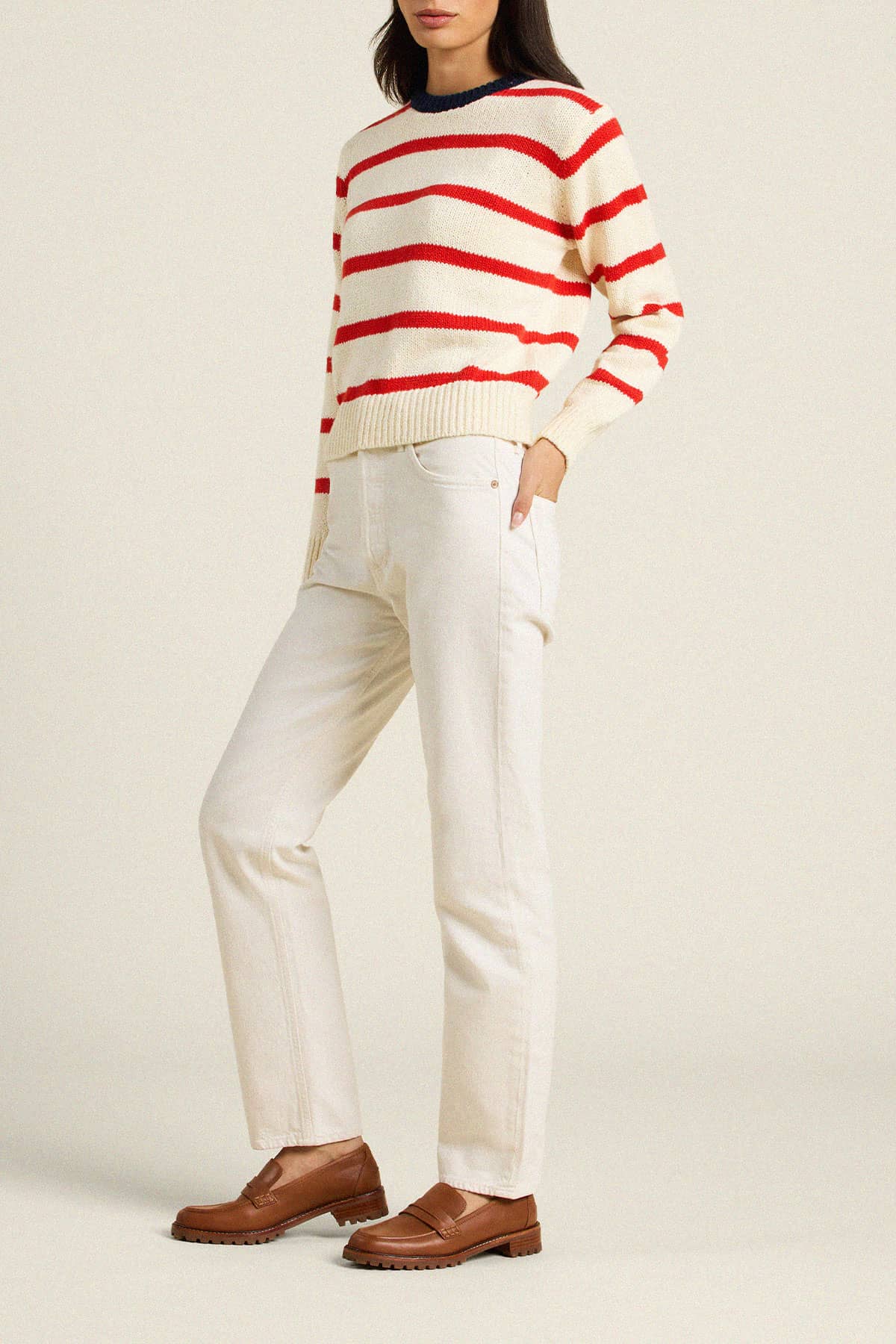 Cleo Sweater Antique White W/ Red Stripe