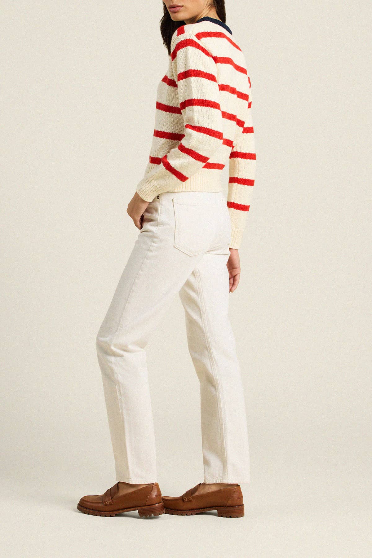 Cleo Sweater Antique White W/ Red Stripe