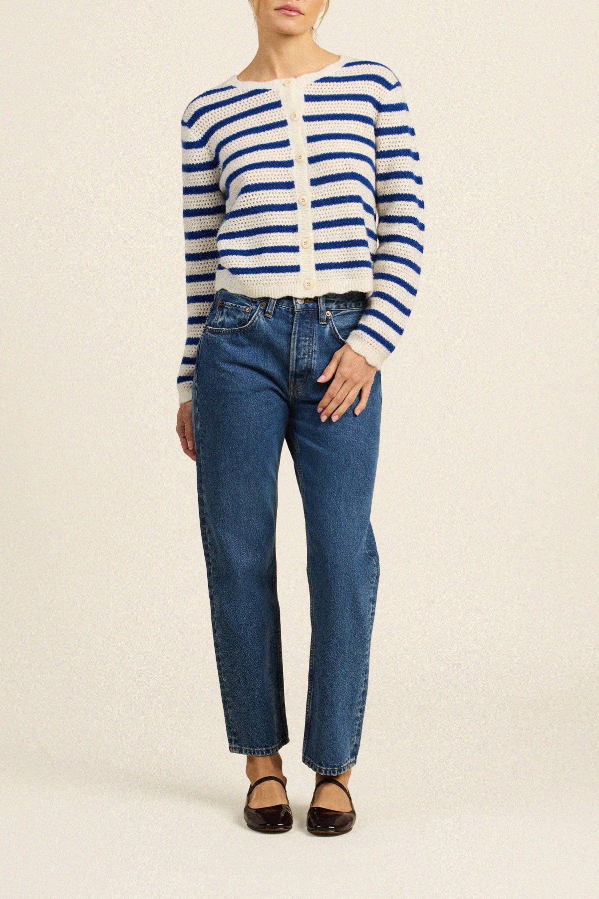 Trovata Vento cardigan in Blue Stripe, cotton — view 3