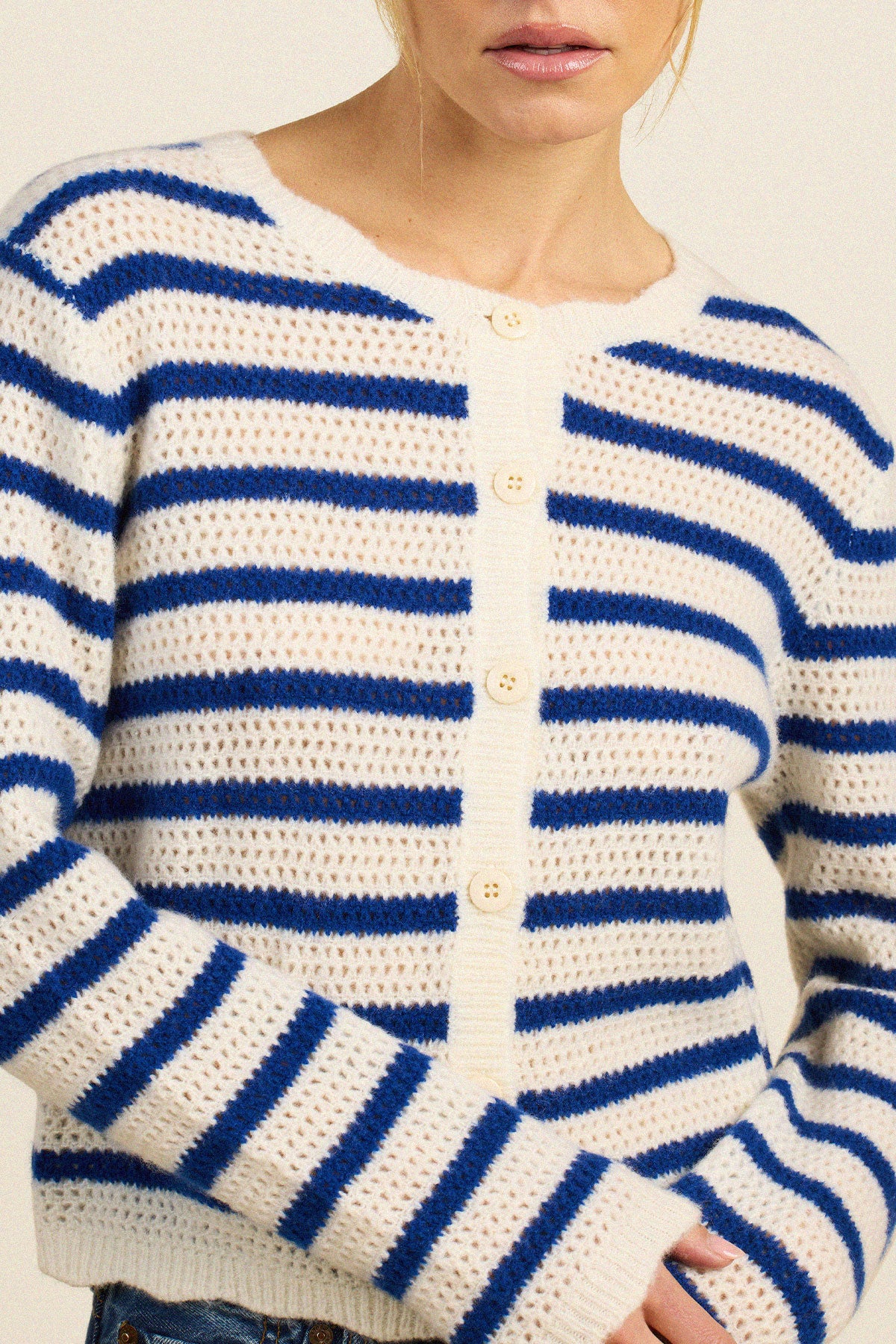 Trovata Vento cardigan in Blue Stripe, cotton — view 2