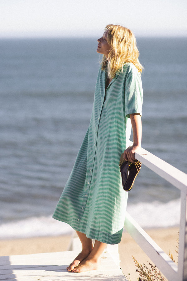 Kat Dress Green Oxford Stripe