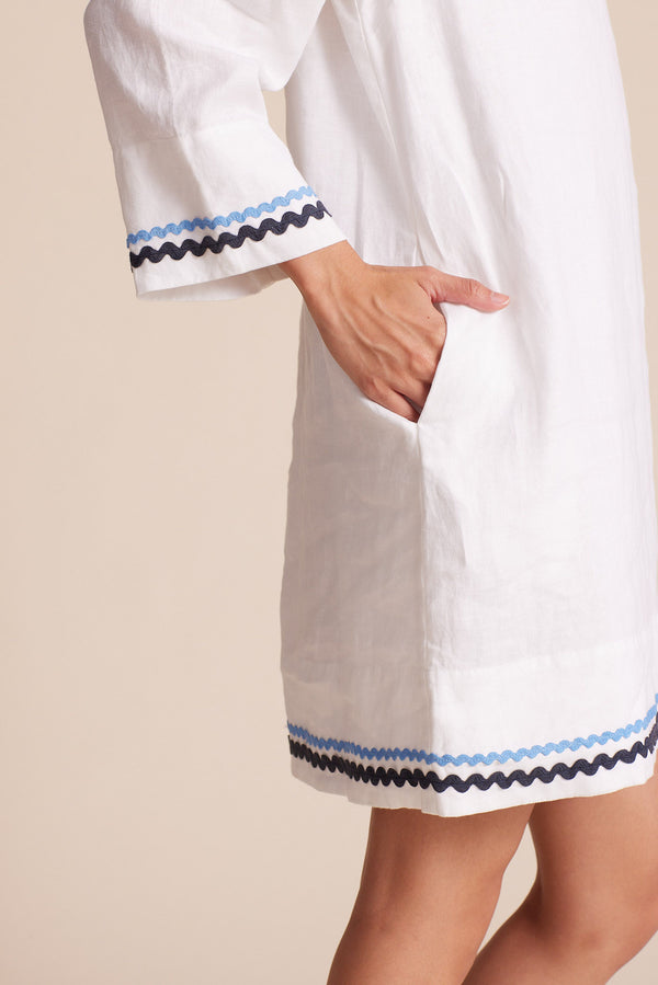 Lucca Shift Dress White W/ Ric Rac
