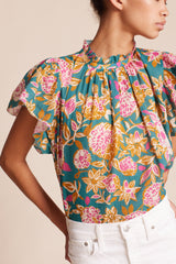 Carla Highneck Shirt Teal Dahlia