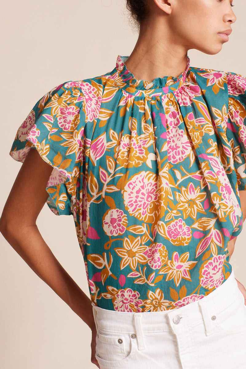 Carla Highneck Shirt Teal Dahlia