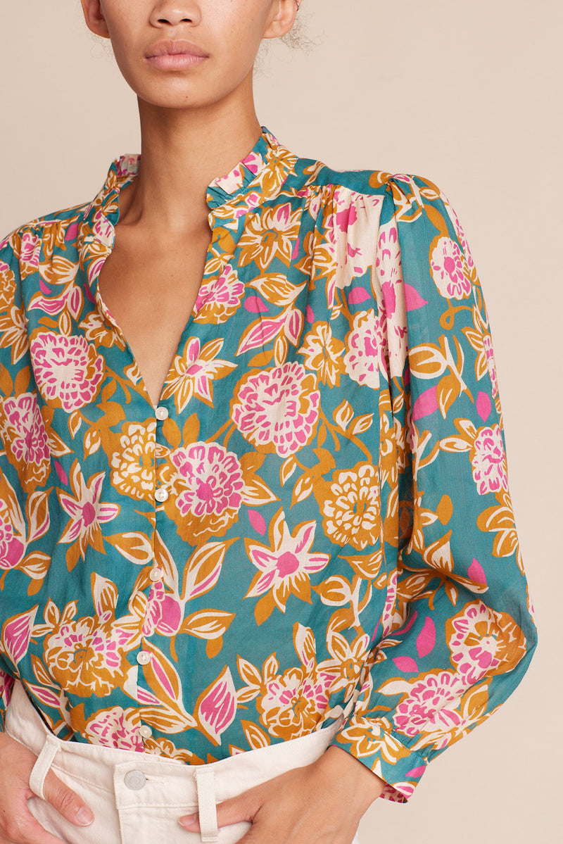 Quincy Blouse Teal Dahlia