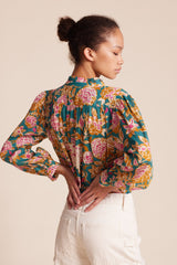 Quincy Blouse Teal Dahlia
