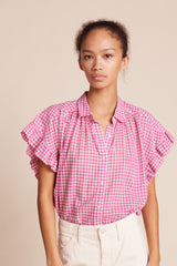Marianne "B" Ruffle Sleeve Shirt Raspberry Check