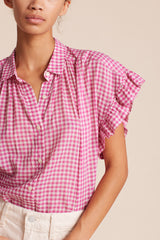 Marianne "B" Ruffle Sleeve Shirt Raspberry Check