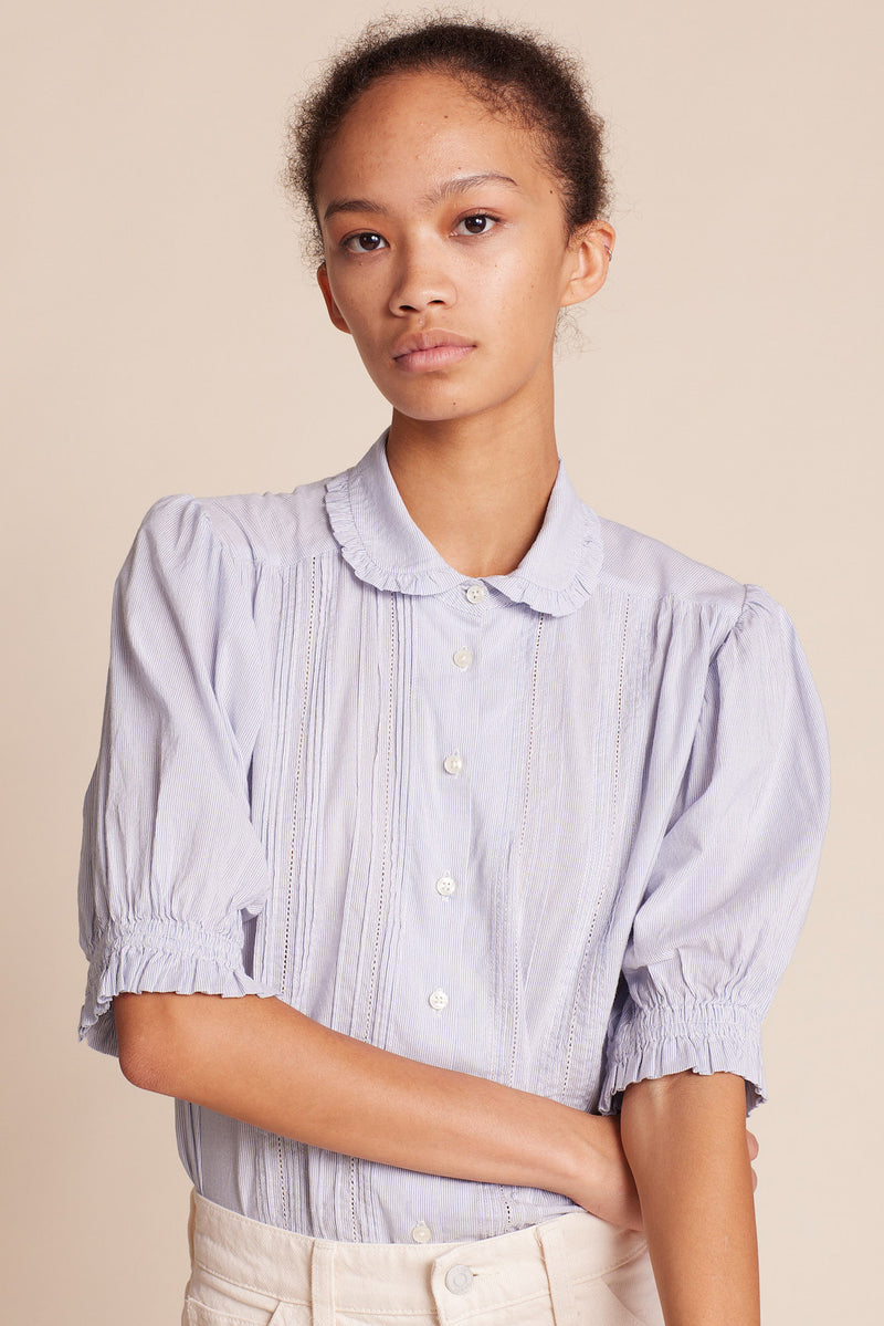 Gemma Blouse Navy Micro Stripe