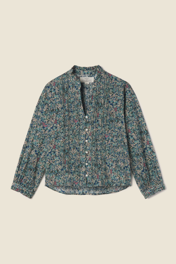 Finley Pintuck Blouse Sea Mist Ditsy