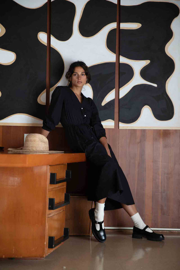 Ainsley "B" Dress Black Poplin