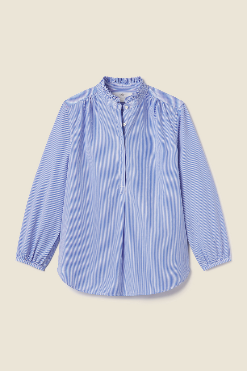 Sara B Henley Shirt Blue/White Stripe