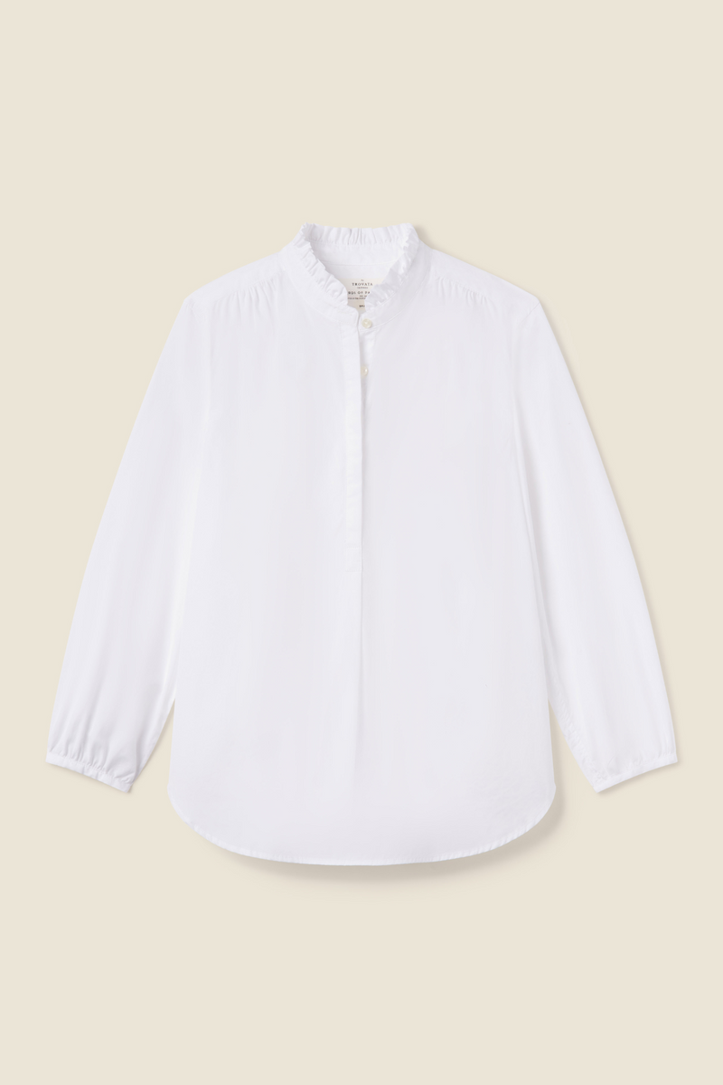 Sara B Henley Shirt White Poplin