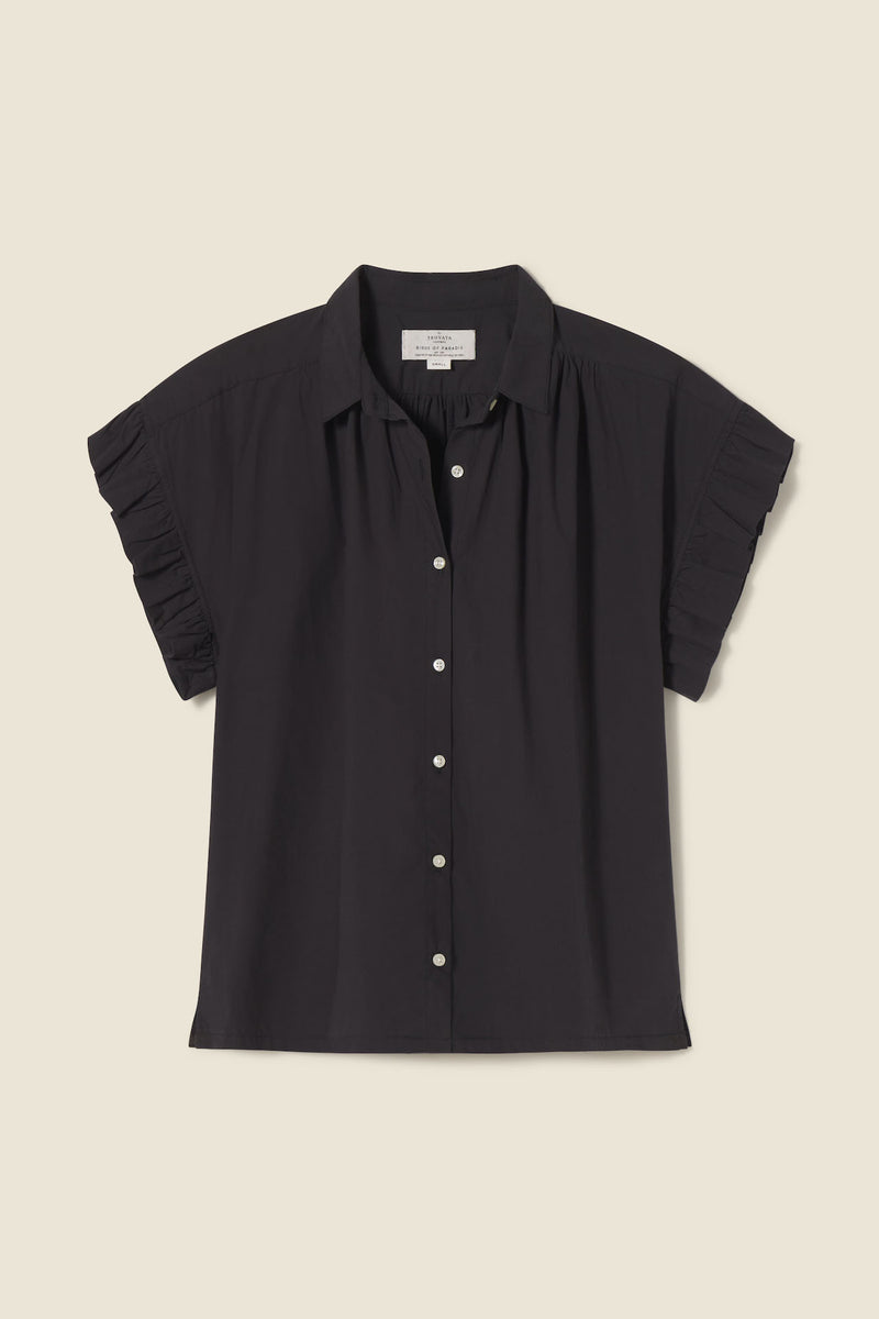 Marianne B Ruffle Sleeve Shirt Black Poplin