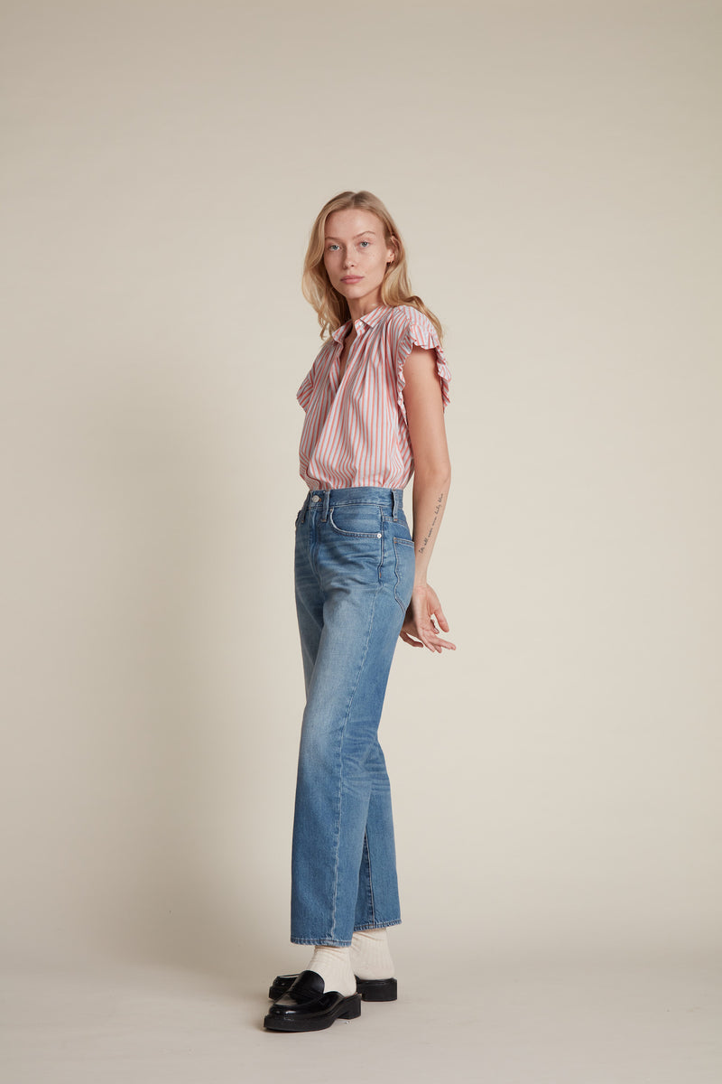 Marianne "B" Ruffle Sleeve Shirt Homage Stripe