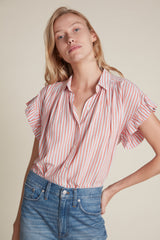 Marianne "B" Ruffle Sleeve Shirt Homage Stripe