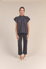 Carla Highneck Shirt Black Poplin