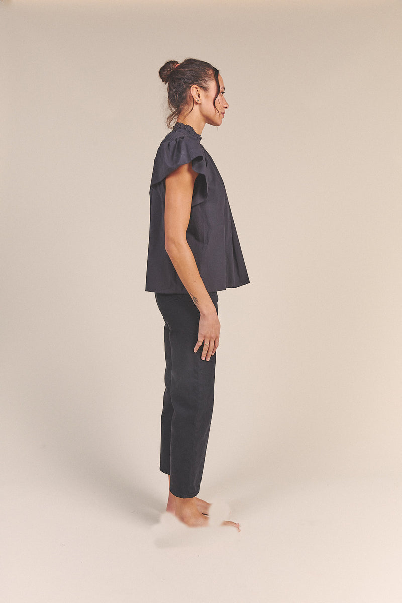 Carla Highneck Shirt Black Poplin
