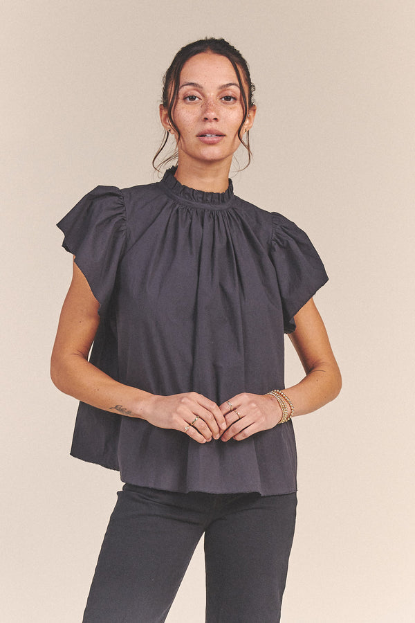 Carla Highneck Shirt Black Poplin