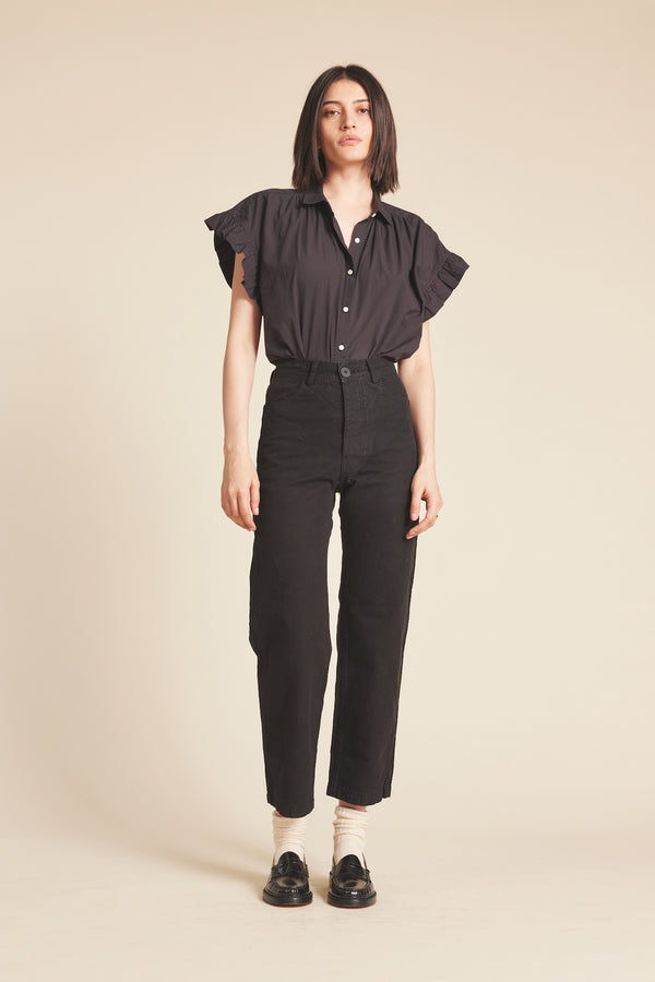Marianne B Ruffle Sleeve Shirt Black Poplin
