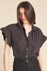 Marianne B Ruffle Sleeve Shirt Black Poplin