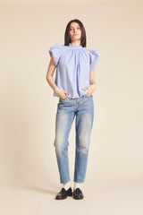 Carla Highneck Shirt Blue/White Stripes