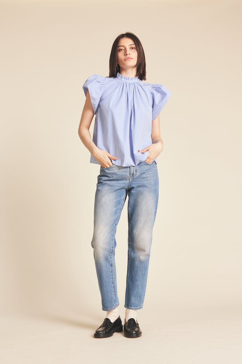 Carla Highneck Shirt Blue/White Stripes