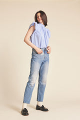 Carla Highneck Shirt Blue/White Stripes