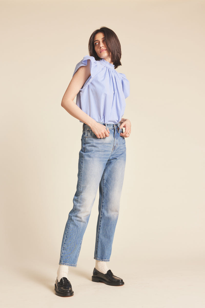 Carla Highneck Shirt Blue/White Stripes