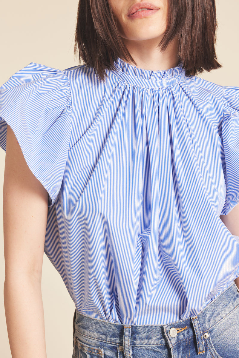 Carla Highneck Shirt Blue/White Stripes