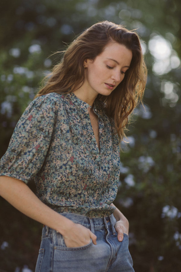 Finley Pintuck Blouse Sea Mist Ditsy