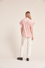 Marianne "B" Ruffle Sleeve Shirt Tanner Stripe