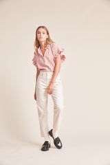 Marianne "B" Ruffle Sleeve Shirt Tanner Stripe