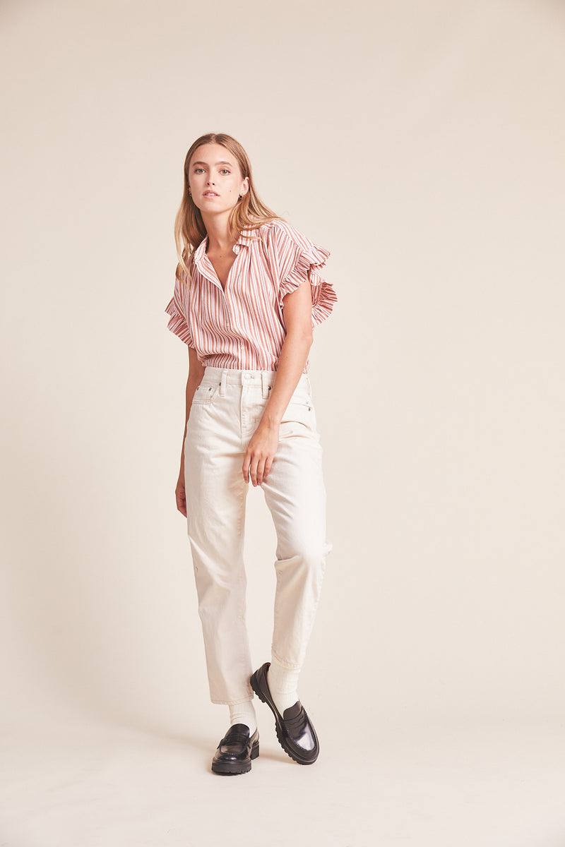 Marianne "B" Ruffle Sleeve Shirt Tanner Stripe
