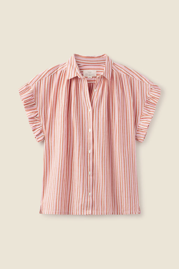 Marianne "B" Ruffle Sleeve Shirt Tanner Stripe