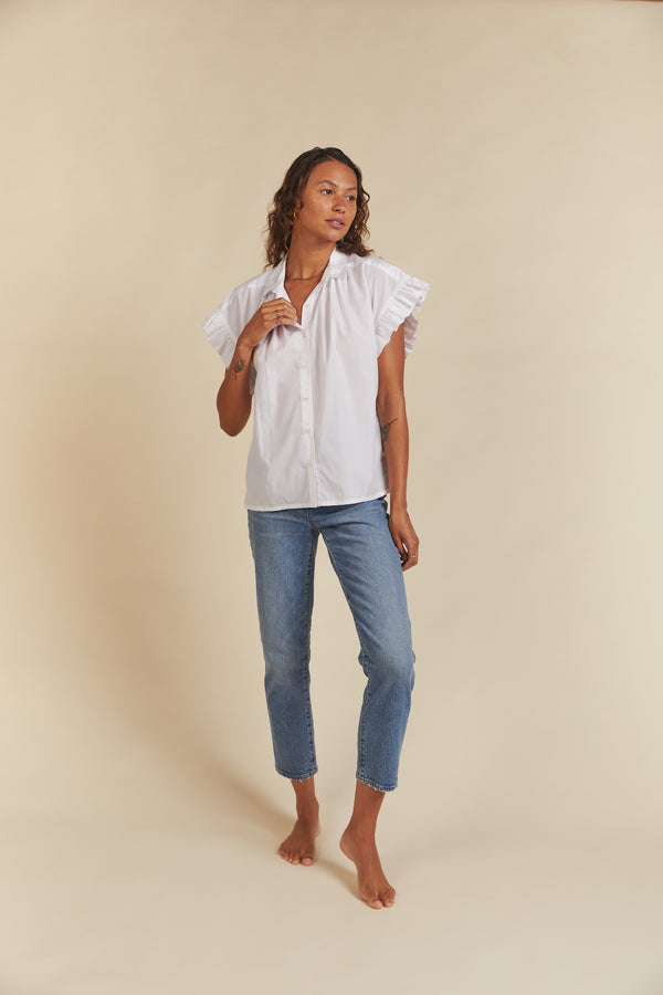 Marianne B Ruffle Sleeve Shirt White Poplin