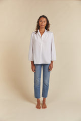 Sara B Henley Shirt White Poplin