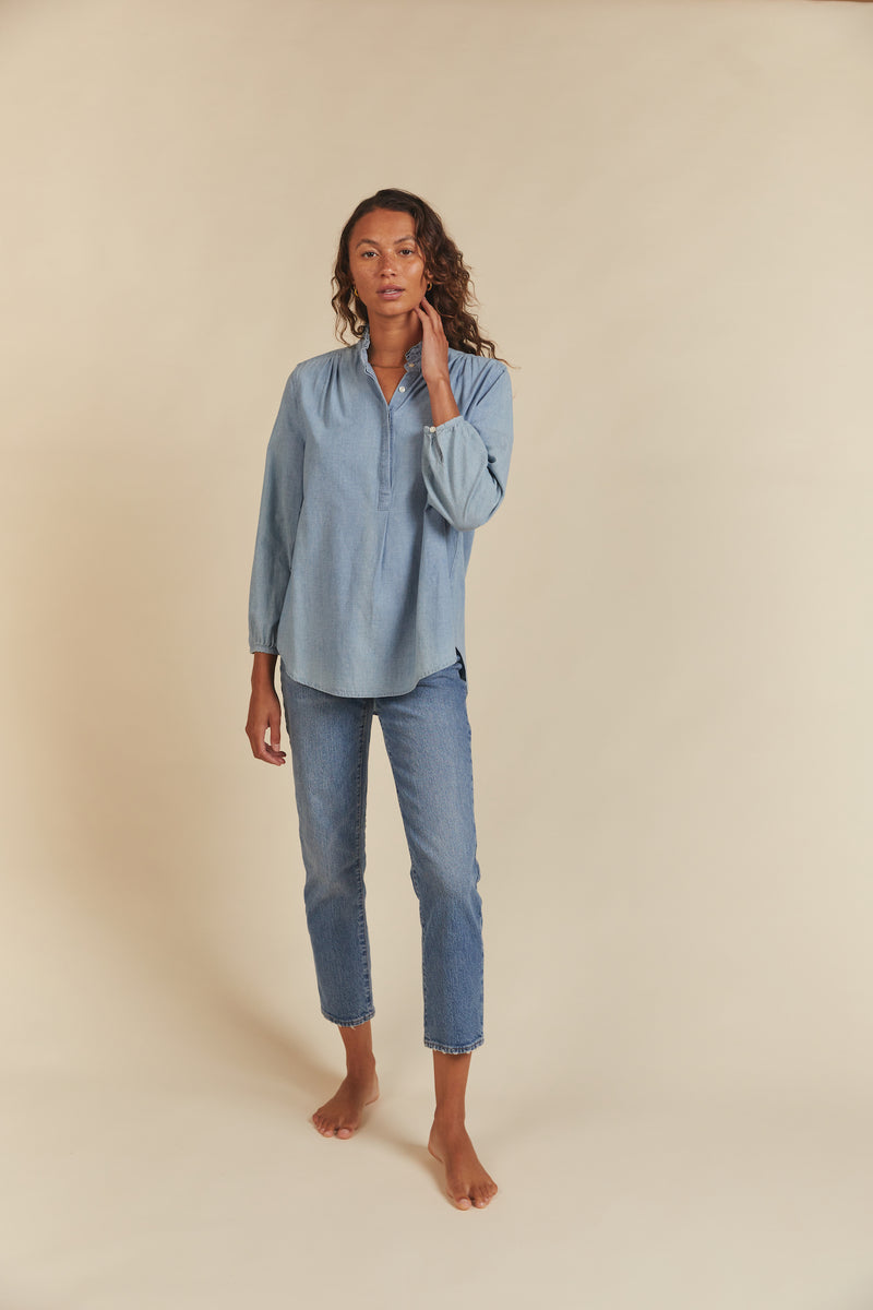Sara B Henley Shirt Chambray