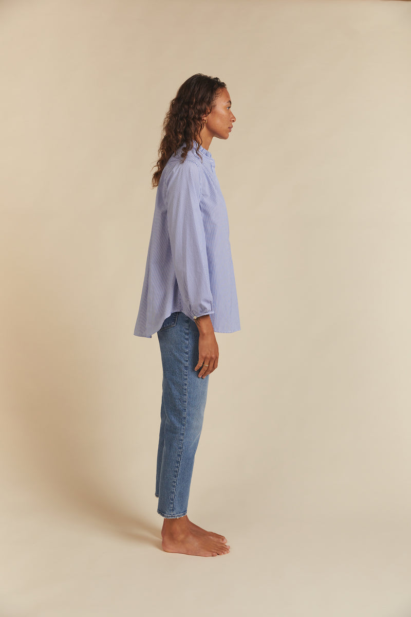 Sara B Henley Shirt Blue/White Stripe