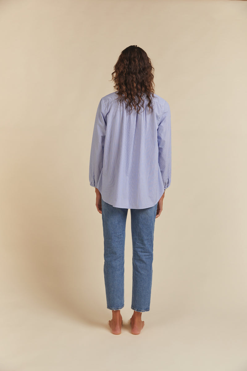 Sara B Henley Shirt Blue/White Stripe