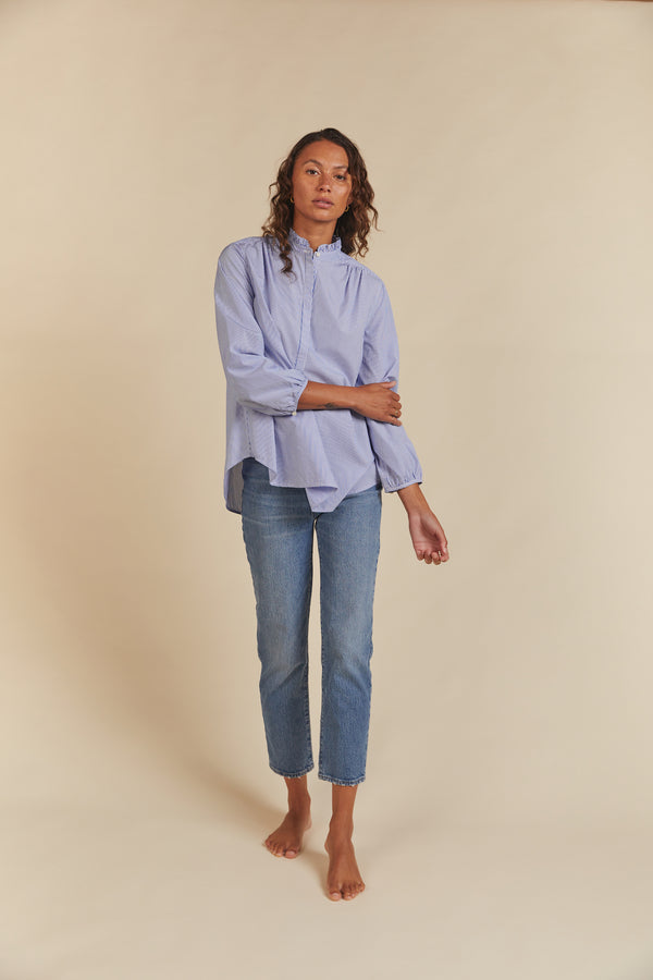 Sara B Henley Shirt Blue/White Stripe