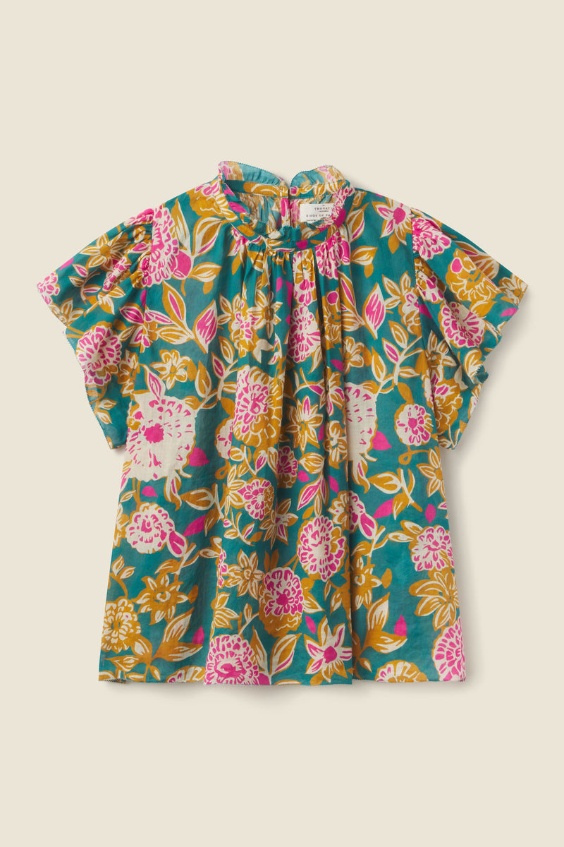 Carla Highneck Shirt Teal Dahlia