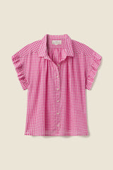 Marianne "B" Ruffle Sleeve Shirt Raspberry Check