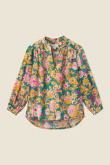 Quincy Blouse Teal Dahlia