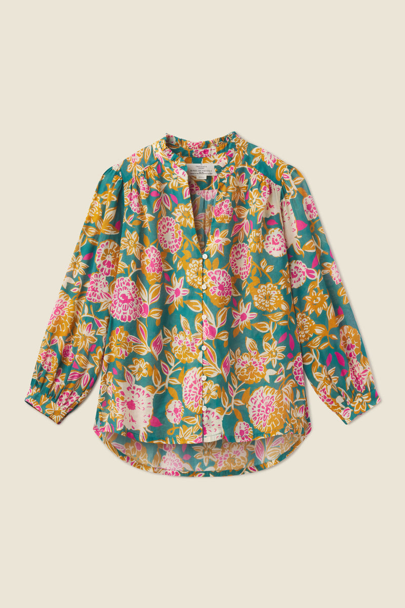 Quincy Blouse Teal Dahlia