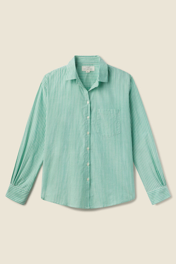 Blake Oversized Boyfriend Shirt Green Oxford Stripe