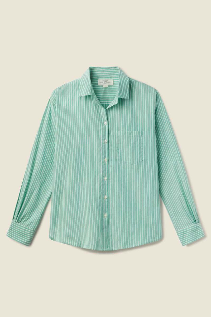 Blake Oversized Boyfriend Shirt Green Oxford Stripe